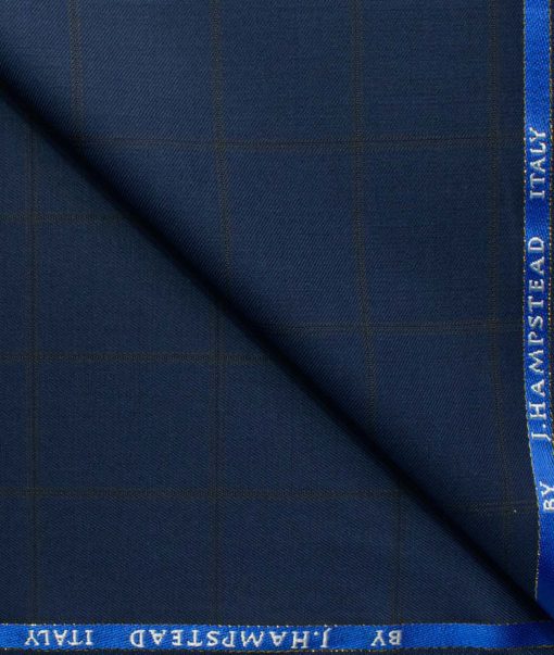 J.Hampstead Men's 20% Wool Super 90's Checks 3.75 Meter Unstitched Suiting Fabric (Dark Royal Blue)