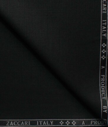 Zaccari Men's 20% Wool Super 110's Solids 3.75 Meter Unstitched Suiting Fabric (Jet Black)