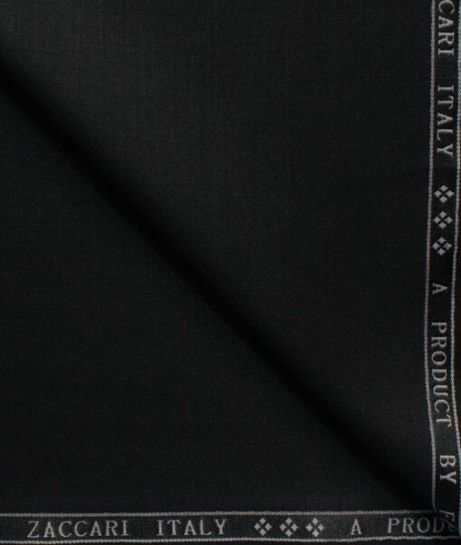 Zaccari Men's 20% Wool Super 110's Solids 3.75 Meter Unstitched Suiting Fabric (Jet Black)