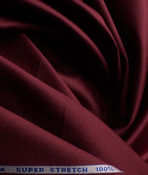 Arvind Men's 60's Premium Cotton Lycra Stretchable Solids 2.25 Meter Unstitched Shirting Fabric (Dark Wine)