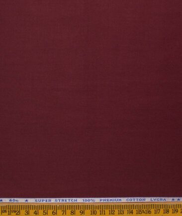 Arvind Men's 60's Premium Cotton Lycra Stretchable Solids 2.25 Meter Unstitched Shirting Fabric (Dark Wine)
