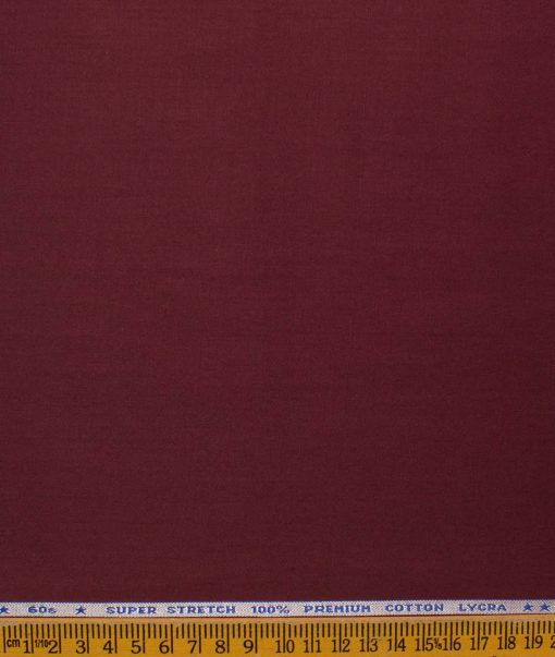 Arvind Men's 60's Premium Cotton Lycra Stretchable Solids 2.25 Meter Unstitched Shirting Fabric (Dark Wine)