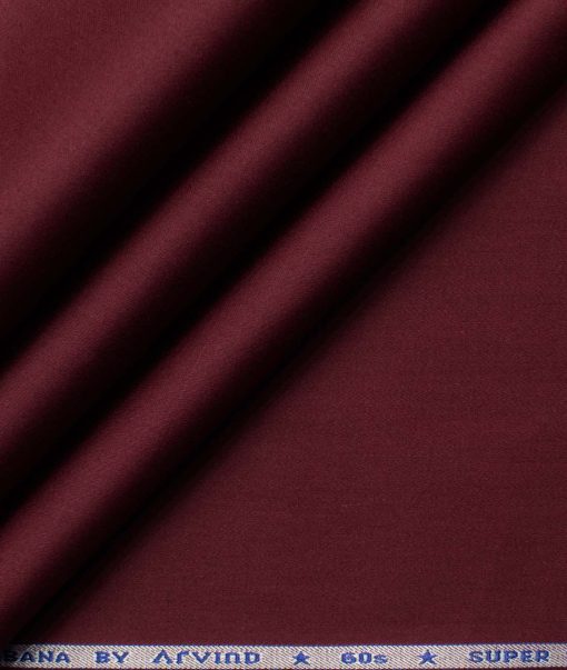 Arvind Men's 60's Premium Cotton Lycra Stretchable Solids 2.25 Meter Unstitched Shirting Fabric (Dark Wine)