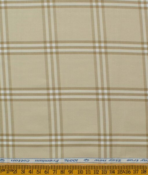 Arvind Men's Premium Cotton Checks 2.25 Meter Unstitched Shirting Fabric (Beige)