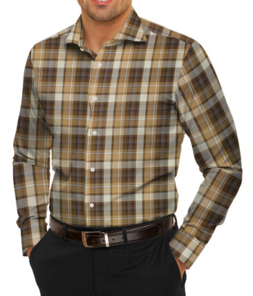 Arvind Men's Premium Cotton Checks 2.25 Meter Unstitched Shirting Fabric (Brown)