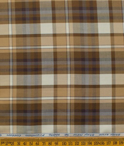 Arvind Men's Premium Cotton Checks 2.25 Meter Unstitched Shirting Fabric (Brown)