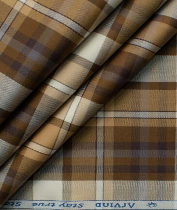 Arvind Men's Premium Cotton Checks 2.25 Meter Unstitched Shirting Fabric (Brown)