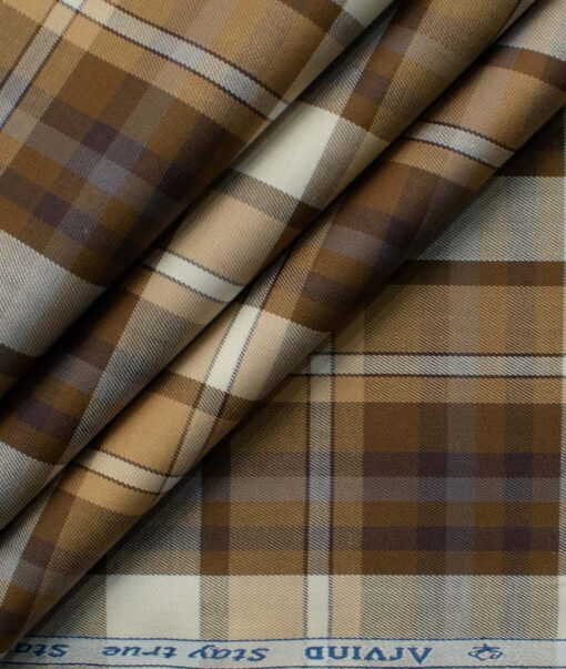 Arvind Men's Premium Cotton Checks 2.25 Meter Unstitched Shirting Fabric (Brown)