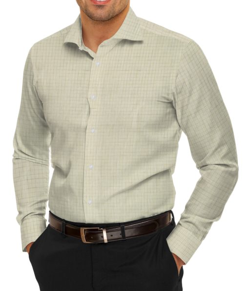 Arvind Men's Pure Irish Linen 80 LEA Checks 2.25 Meter Unstitched Shirting Fabric (Beige)