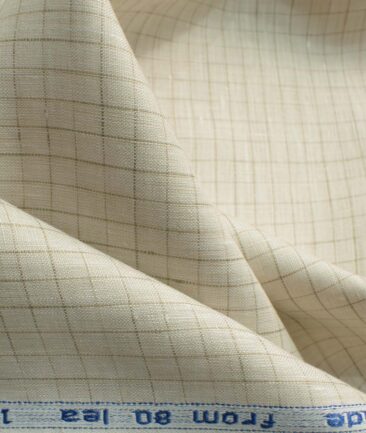 Arvind Men's Pure Irish Linen 80 LEA Checks 2.25 Meter Unstitched Shirting Fabric (Beige)