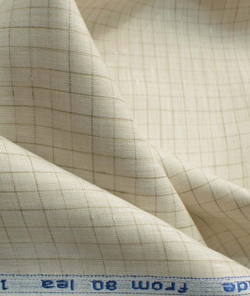 Arvind Men's Pure Irish Linen 80 LEA Checks 2.25 Meter Unstitched Shirting Fabric (Beige)