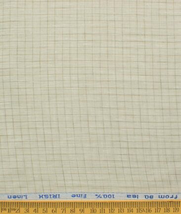 Arvind Men's Pure Irish Linen 80 LEA Checks 2.25 Meter Unstitched Shirting Fabric (Beige)