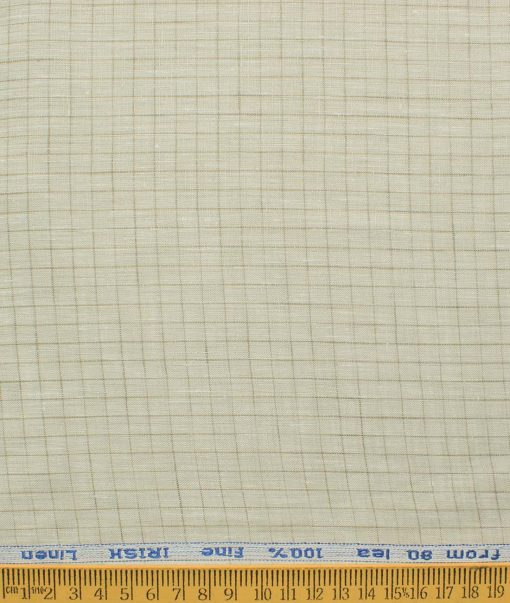 Arvind Men's Pure Irish Linen 80 LEA Checks 2.25 Meter Unstitched Shirting Fabric (Beige)