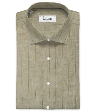 Arvind Men's Pure Irish Linen 80 LEA Striped 2.25 Meter Unstitched Shirting Fabric (Light Brown)