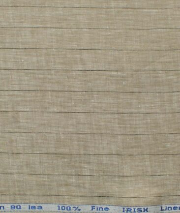 Arvind Men's Pure Irish Linen 80 LEA Striped 2.25 Meter Unstitched Shirting Fabric (Light Brown)