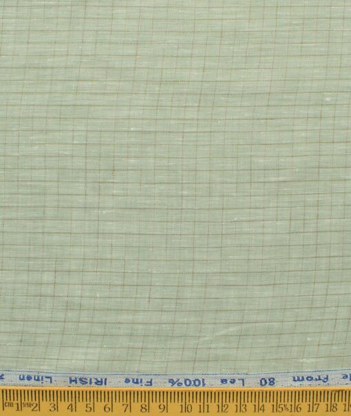 Arvind Men's Pure Irish Linen 80 LEA Checks 2.25 Meter Unstitched Shirting Fabric (Pistachious Green)