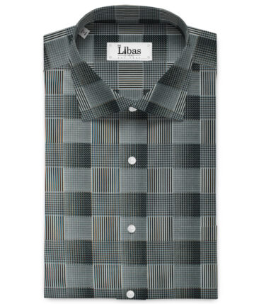 Birla Century Men's Giza Cotton Checks 2.25 Meter Unstitched Shirting Fabric (Grey & Black)