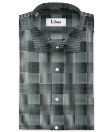 Birla Century Men's Giza Cotton Checks 2.25 Meter Unstitched Shirting Fabric (Grey & Black)