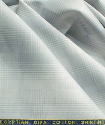 Birla Century Men's Giza Cotton Checks 2.25 Meter Unstitched Shirting Fabric (White & Grey)