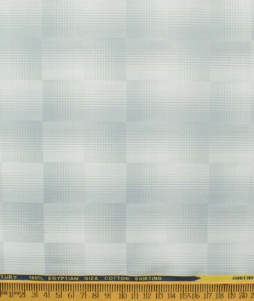 Birla Century Men's Giza Cotton Checks 2.25 Meter Unstitched Shirting Fabric (White & Grey)