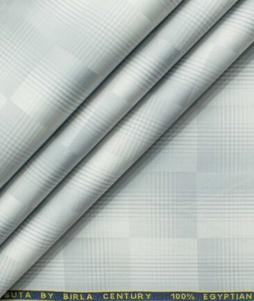 Birla Century Men's Giza Cotton Checks 2.25 Meter Unstitched Shirting Fabric (White & Grey)