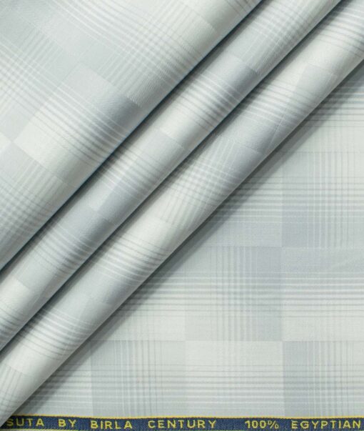 Birla Century Men's Giza Cotton Checks 2.25 Meter Unstitched Shirting Fabric (White & Grey)
