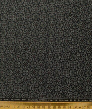 Birla Century Men's Premium Cotton Printed 2.25 Meter Unstitched Shirting Fabric (Black & Grey)
