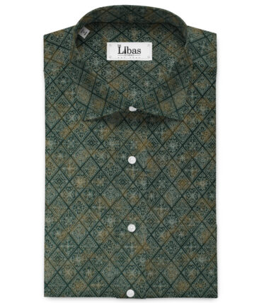 Birla Century Men's Premium Cotton Printed 2.25 Meter Unstitched Shirting Fabric (Pine Green)