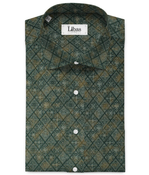 Birla Century Men's Premium Cotton Printed 2.25 Meter Unstitched Shirting Fabric (Pine Green)