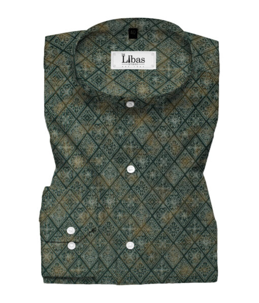 Birla Century Men's Premium Cotton Printed 2.25 Meter Unstitched Shirting Fabric (Pine Green)