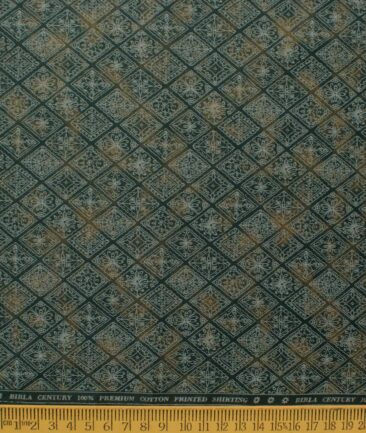 Birla Century Men's Premium Cotton Printed 2.25 Meter Unstitched Shirting Fabric (Pine Green)