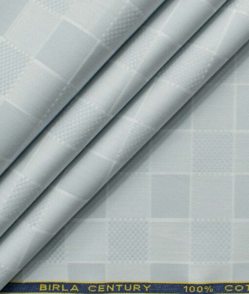 Birla Century Men's Pure Cotton Checks 2.25 Meter Unstitched Shirting Fabric (Light Grey)