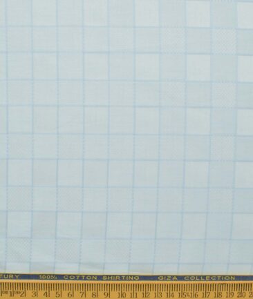 Birla Century Men's Pure Cotton Checks 2.25 Meter Unstitched Shirting Fabric (Sky Blue)