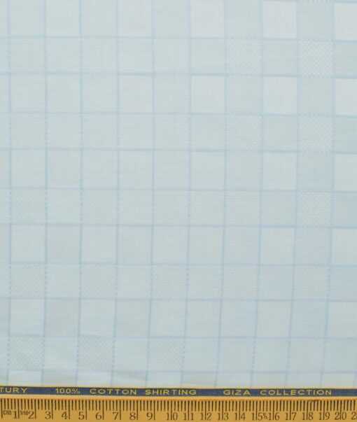 Birla Century Men's Pure Cotton Checks 2.25 Meter Unstitched Shirting Fabric (Sky Blue)