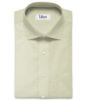 Birla Century Men's 60's Giza Cotton Checks 2.25 Meter Unstitched Shirting Fabric (Yellowish Cream)