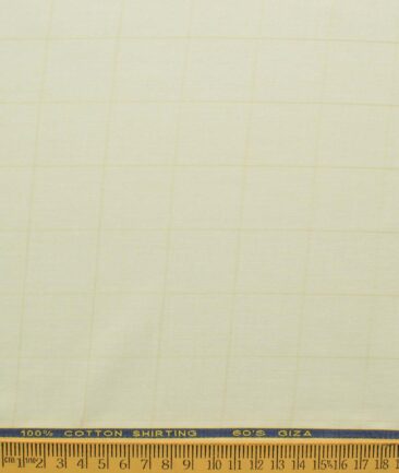 Birla Century Men's 60's Giza Cotton Checks 2.25 Meter Unstitched Shirting Fabric (Yellowish Cream)