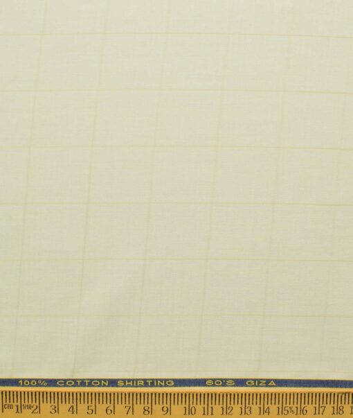 Birla Century Men's 60's Giza Cotton Checks 2.25 Meter Unstitched Shirting Fabric (Yellowish Cream)