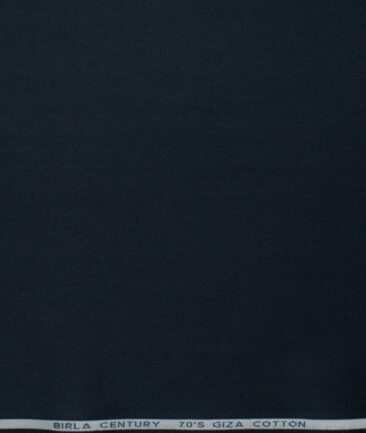Birla Century Men's 70's Giza Cotton Solids 2.25 Meter Unstitched Shirting Fabric (Dark Navy Blue)