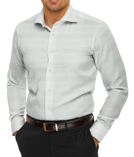Birla Century Men's 60's Giza Cotton Self Design 2.25 Meter Unstitched Shirting Fabric (White & Light Grey)