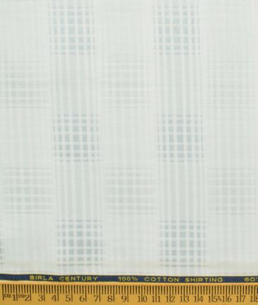 Birla Century Men's 60's Giza Cotton Self Design 2.25 Meter Unstitched Shirting Fabric (White & Light Grey)