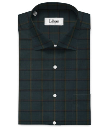 Canetti by Cadini Italy Men's Bamboo Checks 2.25 Meter Unstitched Shirting Fabric (Dark Pine Green)