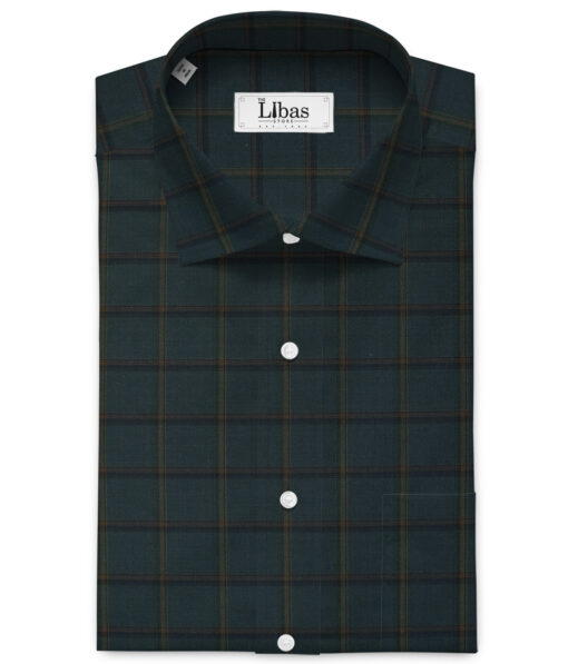 Canetti by Cadini Italy Men's Bamboo Checks 2.25 Meter Unstitched Shirting Fabric (Dark Pine Green)