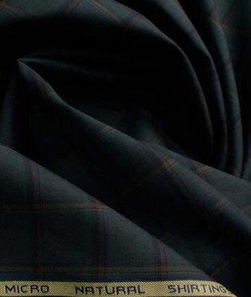 Canetti by Cadini Italy Men's Bamboo Checks 2.25 Meter Unstitched Shirting Fabric (Dark Pine Green)