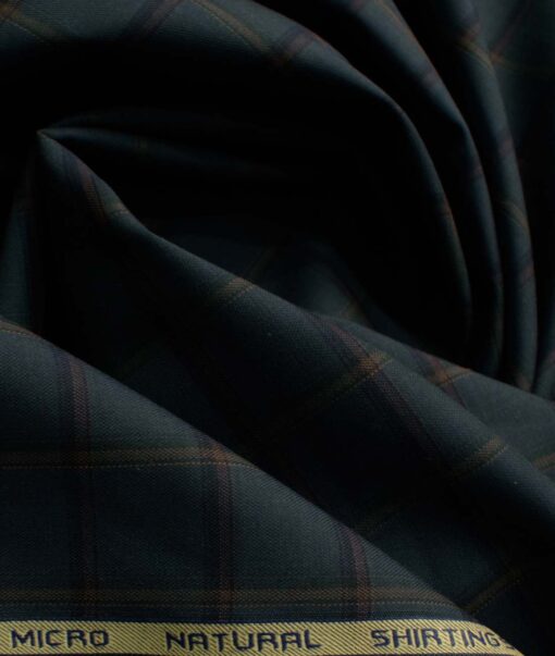 Canetti by Cadini Italy Men's Bamboo Checks 2.25 Meter Unstitched Shirting Fabric (Dark Pine Green)