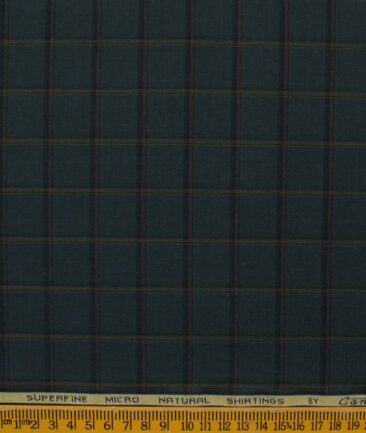 Canetti by Cadini Italy Men's Bamboo Checks 2.25 Meter Unstitched Shirting Fabric (Dark Pine Green)