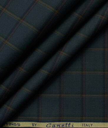 Canetti by Cadini Italy Men's Bamboo Checks 2.25 Meter Unstitched Shirting Fabric (Dark Pine Green)