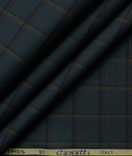 Canetti by Cadini Italy Men's Bamboo Checks 2.25 Meter Unstitched Shirting Fabric (Dark Pine Green)
