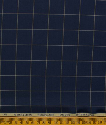 Canetti by Cadini Italy Men's Bamboo Checks 2.25 Meter Unstitched Shirting Fabric (Dark Royal Blue)