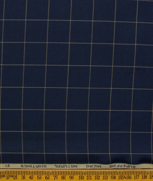 Canetti by Cadini Italy Men's Bamboo Checks 2.25 Meter Unstitched Shirting Fabric (Dark Royal Blue)