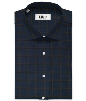 Canetti by Cadini Italy Men's Bamboo Checks 2.25 Meter Unstitched Shirting Fabric (Dark Royal Blue)